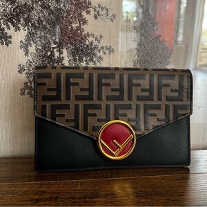Fendi Black and Brown Crossbody Bag with Red Accent